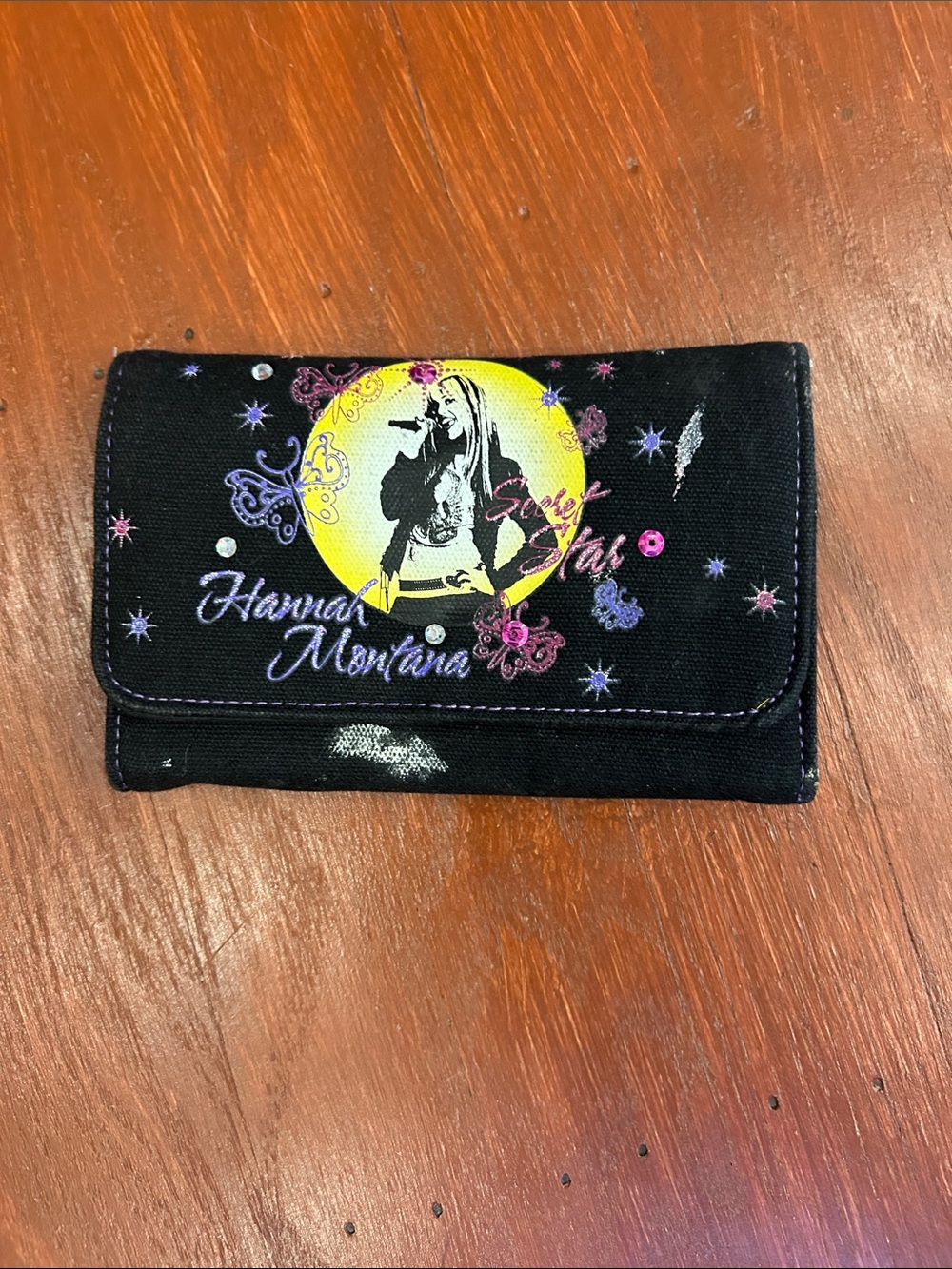 Disney Hannah Montana Black Wallet with Yellow Moon and Purple Accents